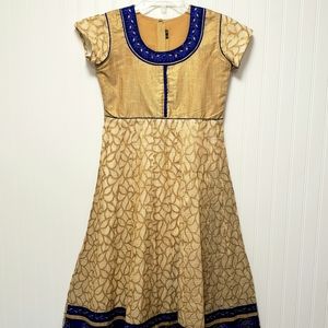 Traditional Indian Gold and Blue Trim Dress
